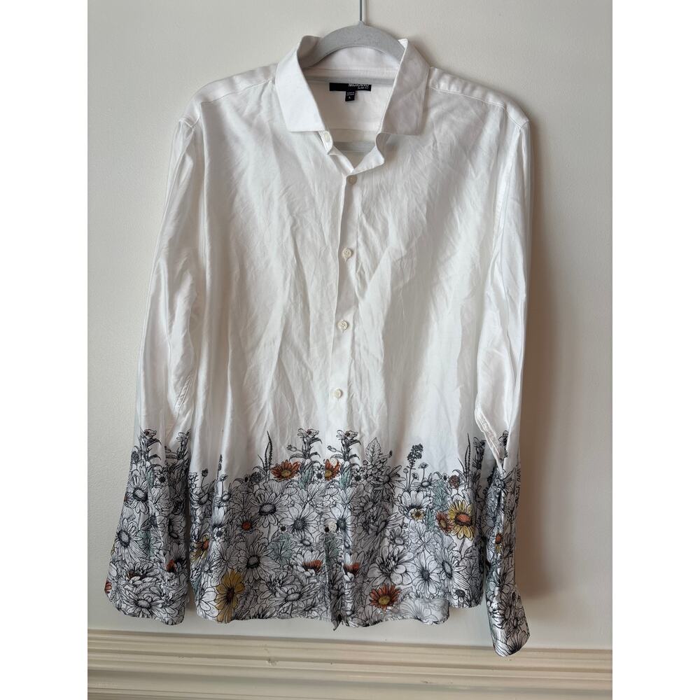 Murano Slim Fit Floral Printed Long Sleeve Button Down Dress Shirt Mens Large
